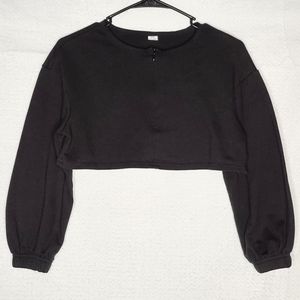 SHEIN Teen Crop Sweatshirt Sz 10-11 Black Fleece Zip Long Sleeve